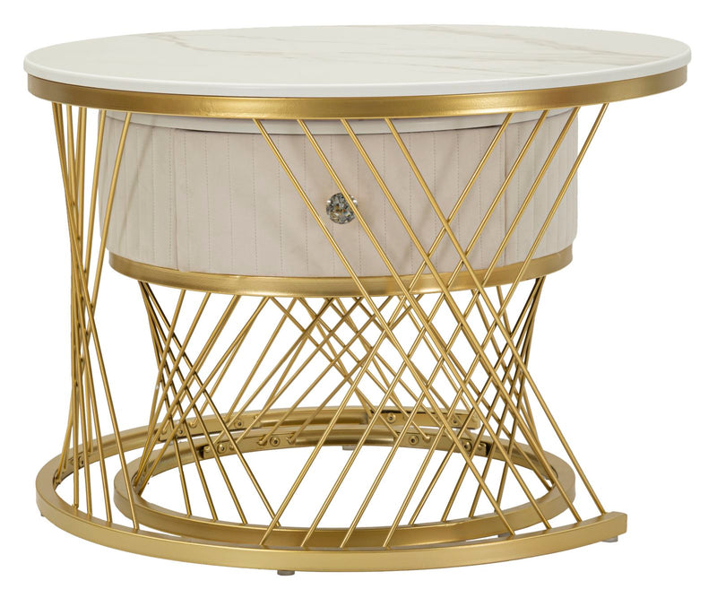 Măsuță de Cafea Mauro Ferretti S Votix, Crem/Auriu, Ø70 cm