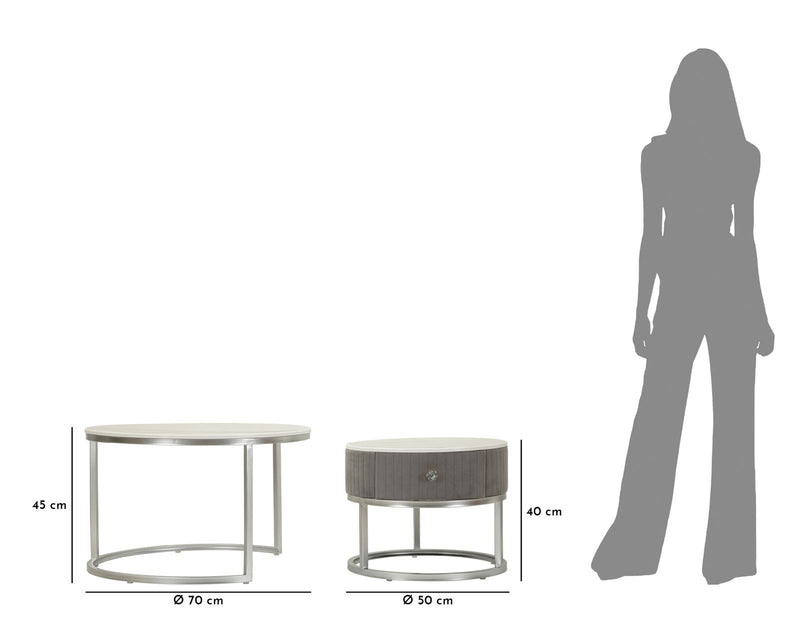 Măsuță de Cafea Mauro Ferretti S Greys, Gri/Argintiu, Ø70 cm