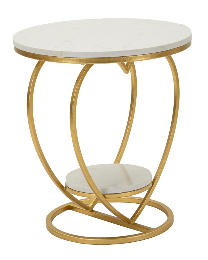 Măsuță Laterală Mauro Ferretti Inimă, Auriu/Alb, Ø40 cm