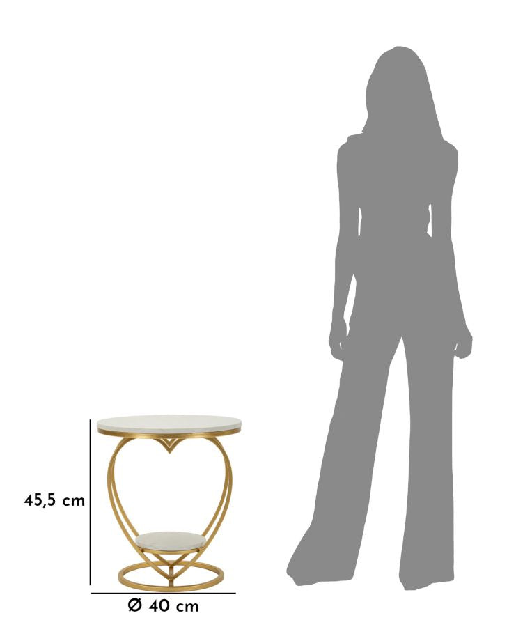 Măsuță Laterală Mauro Ferretti Inimă, Auriu/Alb, Ø40 cm