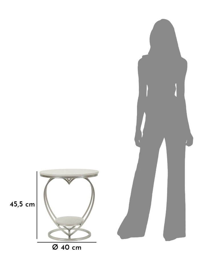Măsuță Laterală Mauro Ferretti Inimă, Argintiu/Alb, Ø40 cm