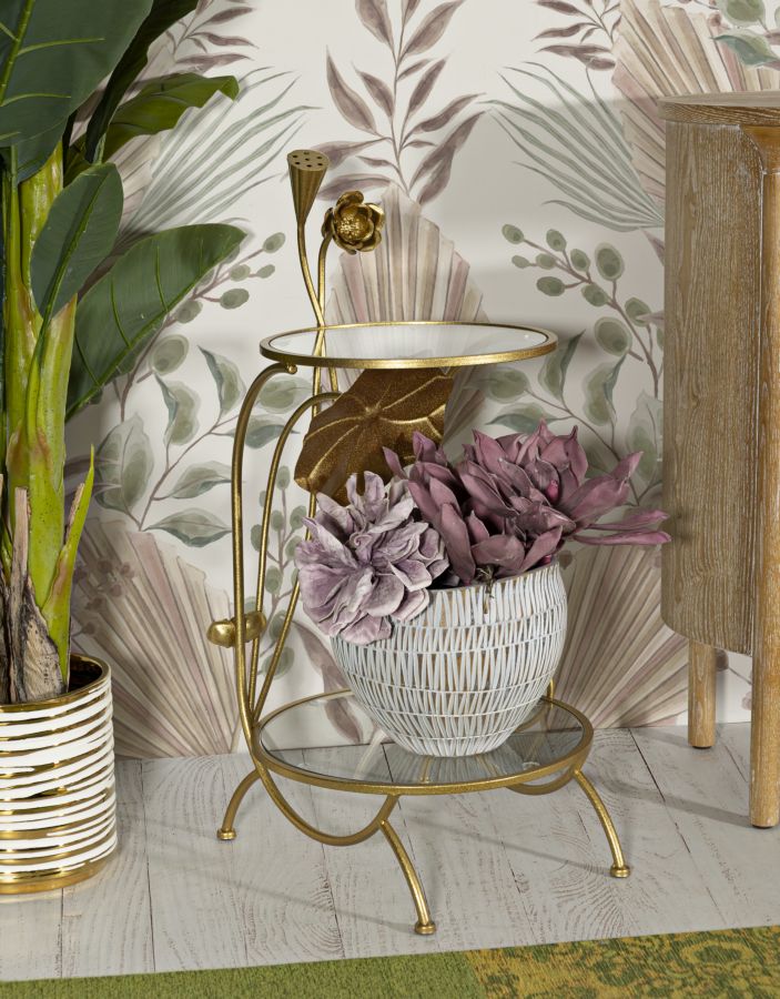 Măsuță Laterală Mauro Ferretti 2 Flowers, Auriu, Ø40 cm
