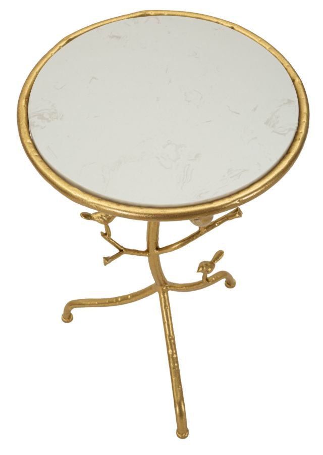 Măsuță Laterală Mauro Ferretti Păsări, Auriu/Alb, Ø38 cm