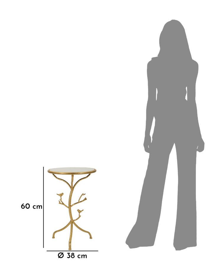 Măsuță Laterală Mauro Ferretti Păsări, Auriu/Alb, Ø38 cm
