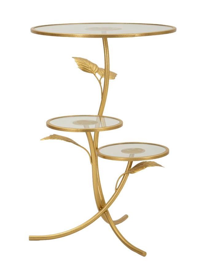 Măsuță Laterală Mauro Ferretti 3 Frunză, Auriu, Ø54 cm