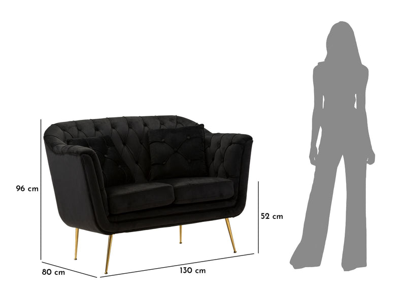 Canapea Mauro Ferretti Budapest Sofa' 2 Seats, Negru, 130x91 cm