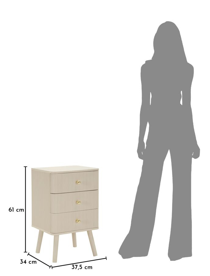 Noptieră Mauro Ferretti Shy 3, Alb/Auriu, 38x61 cm