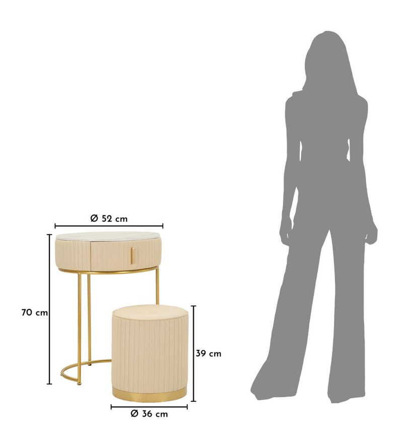 Noptieră Mauro Ferretti /Dressing cu, Alb/Auriu, Ø52 cm