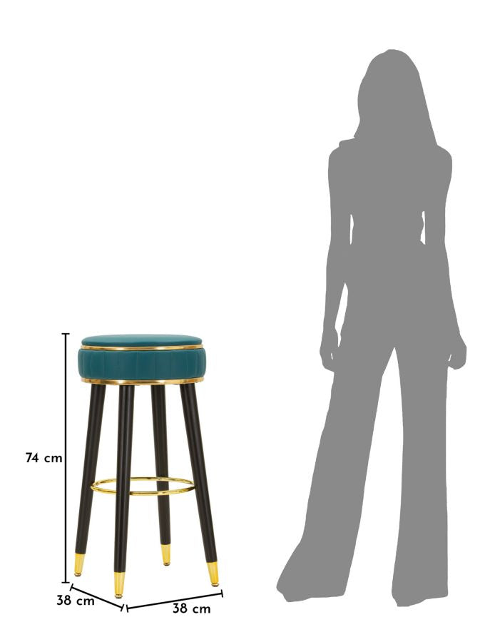 Scaun Bar Mauro Ferretti London Bar, Verde/Negru/Auriu, Ø38 cm