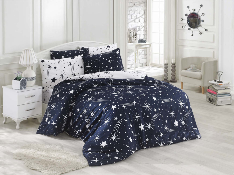 Set Lenjerie de Pat Double, Quilt Cover Asi Home Halley - Dark Blue 65% Bumbac |35% Poliester 200|220|50X220|240|70 cm