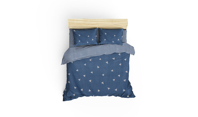Set Lenjerie de Pat Double, Quilt Cover Asi Home Üçgen - Blue 65% Bumbac |35% Poliester 200|220|50X220|240|70 cm