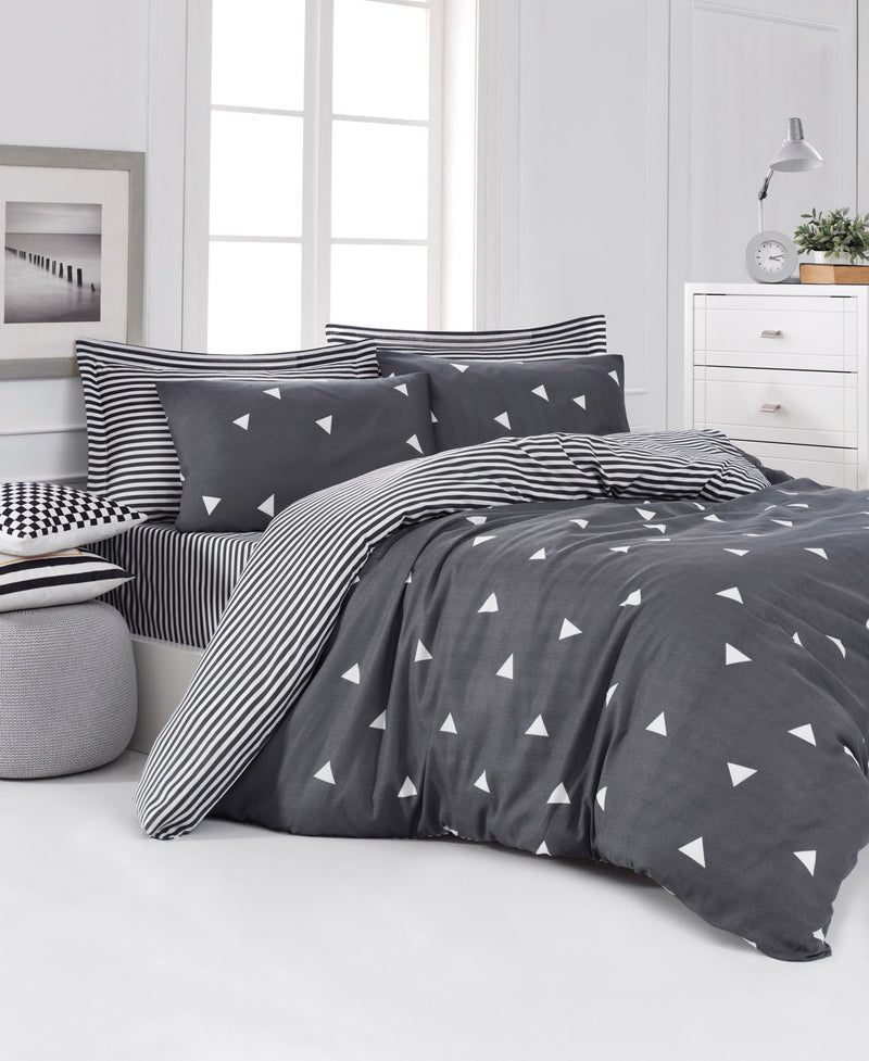 Set Lenjerie de Pat Dublu Asi Home Üçgen - Grey 65% Bumbac |35% Poliester 200|50X220|70 cm
