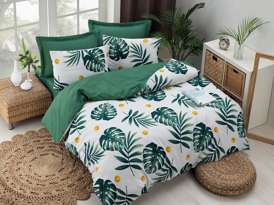 Set Lenjerie de Pat Double, Quilt Cover Asi Home Monstera - Green 65% Bumbac |35% Poliester 200|220|50X220|240|70 cm