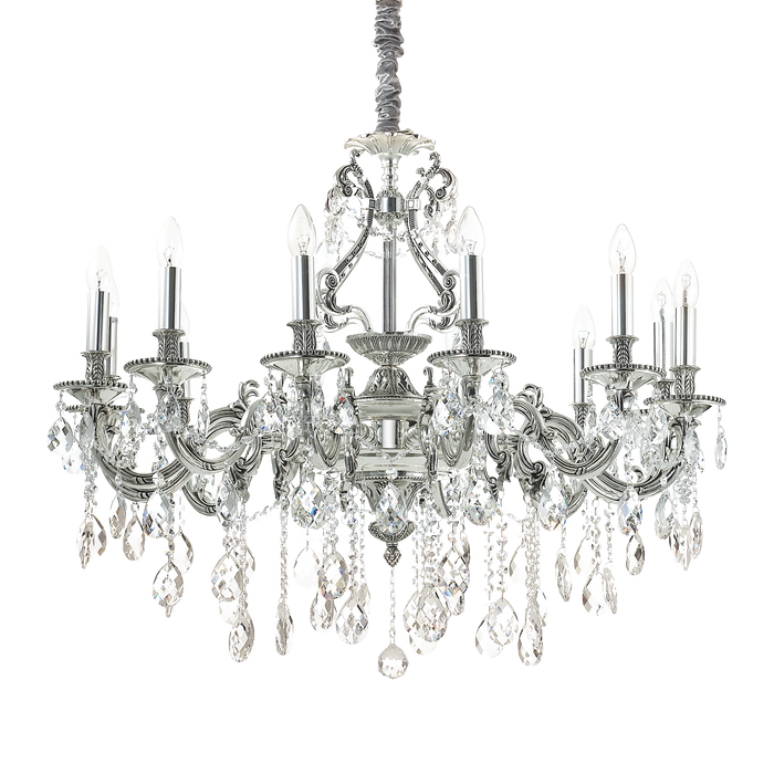 Candelabru Cristal GIOCONDA Ideal Lux, E14 max 12 x 40W, Argintiu