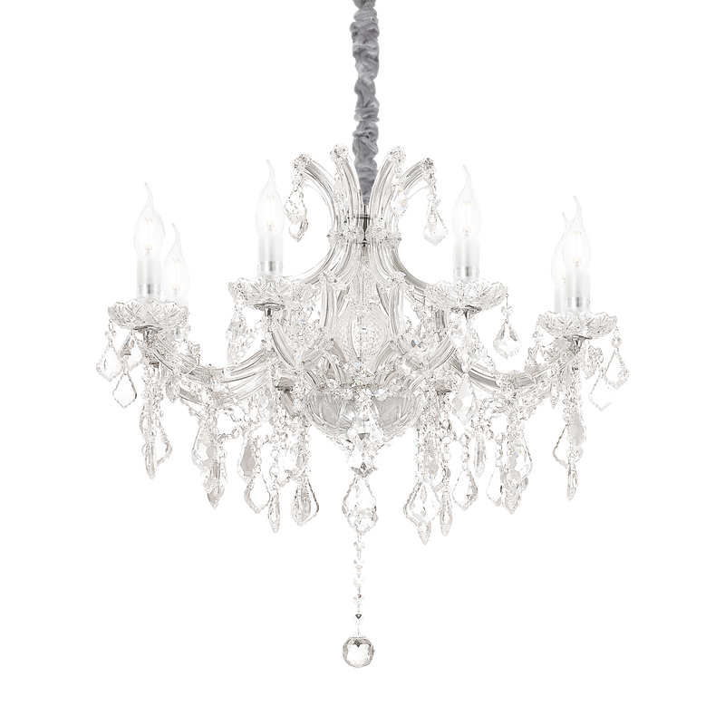 Candelabru Cristal NAPOLEON Ideal Lux, E14 max 8 x 40W, Crom