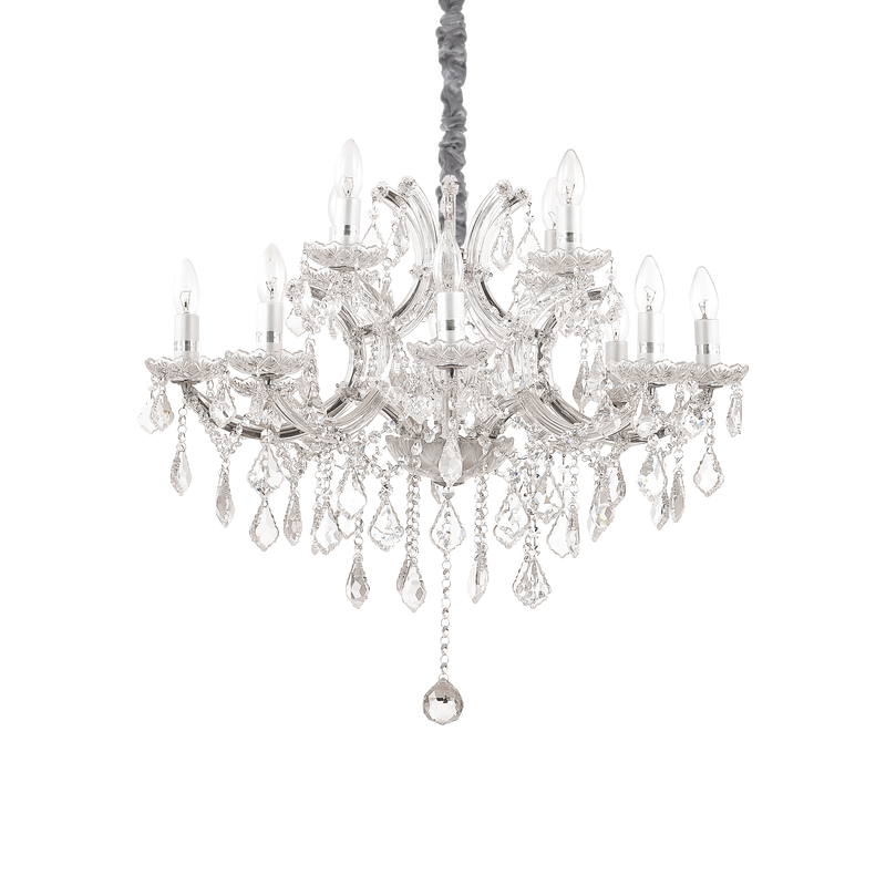 Candelabru Cristal NAPOLEON Ideal Lux, E14 max 12 x 40W, Crom