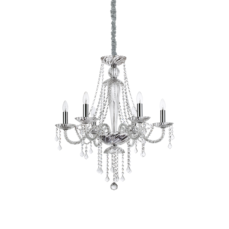 Candelabru Cristal AMADEUS Ideal Lux, E14 max 6 x 40W, SP6, Transparent