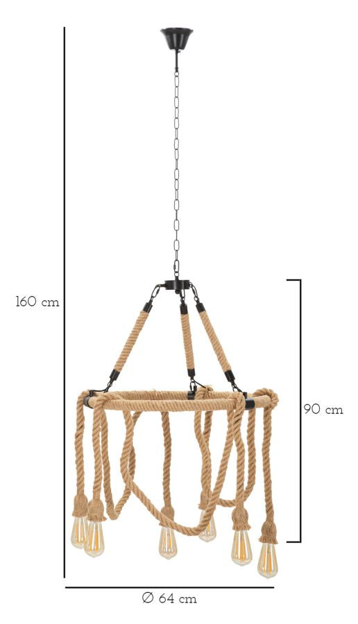 Plafonieră Mauro Ferretti Rope Circle, Maro/Negru, Ø64 cm