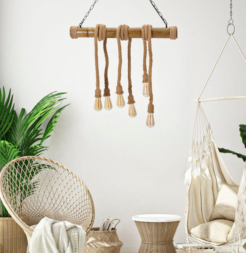 Plafonieră Mauro Ferretti Bamboo/Rope, Maro, 80x120 cm