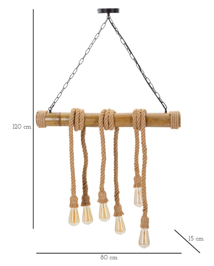 Plafonieră Mauro Ferretti Bamboo/Rope, Maro, 80x120 cm