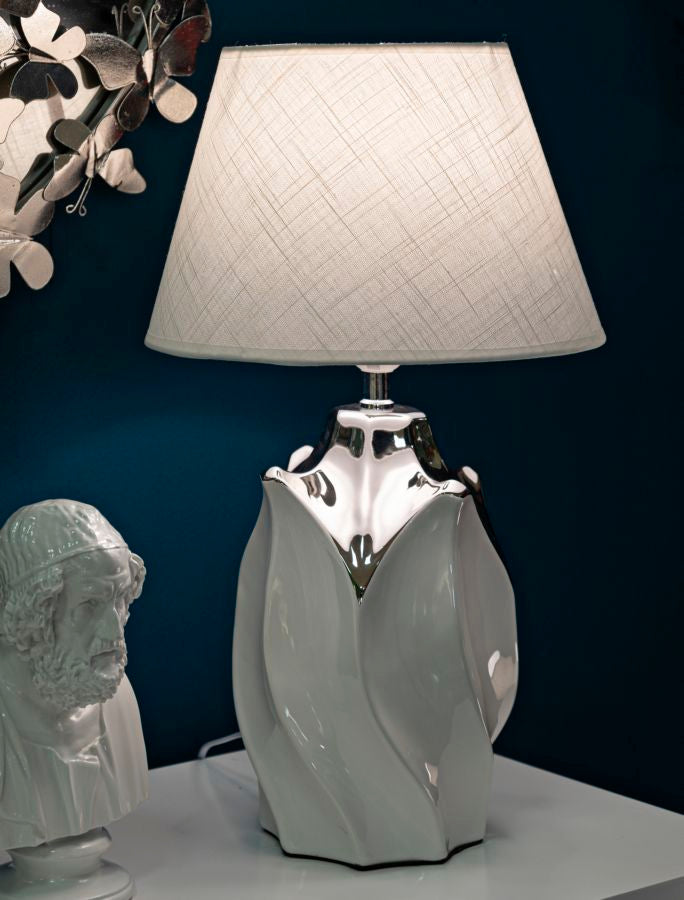 Veioză Mauro Ferretti Shiney, Alb/Argintiu, Ø30 cm