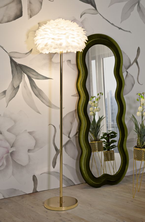 Lampadar Mauro Ferretti Feathers Subțire, Alb/Auriu, Ø43 cm