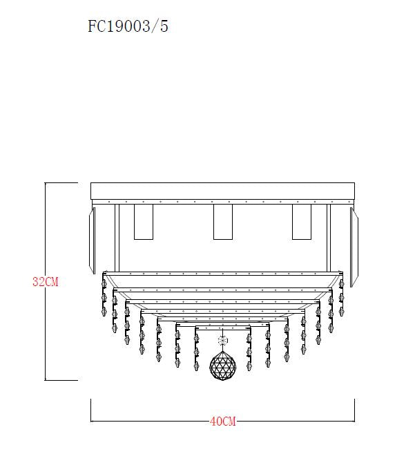 Plafoniera FC19003/5 5 x E14 MAX 40W Ø40 H32 metal corp auriu sticla abajur cristal