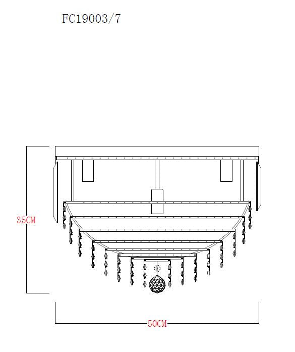 Plafoniera FC19003/7 7 x E14 MAX 40W Ø50 H35 corp metalic auriu sticla abajur cristal