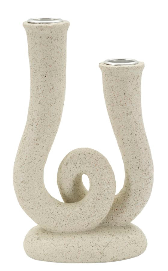 Suport Lumânări Mauro Ferretti Stons, Crem, 12x20 cm
