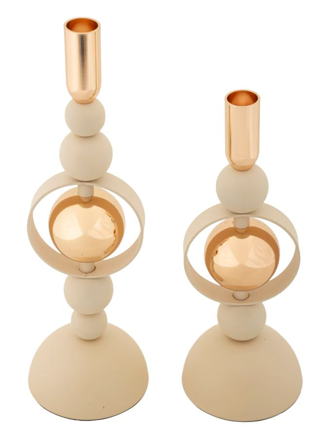 Suport Lumânări Mauro Ferretti Saturn, Crem/Auriu, Ø10 cm