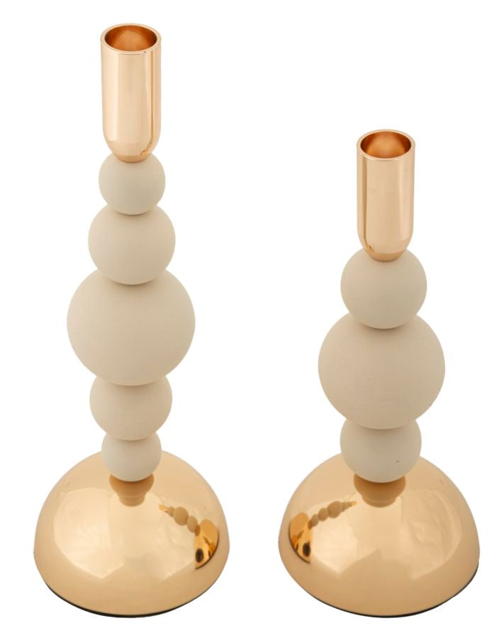 Suport Lumânări Mauro Ferretti 2 Pieces, Crem/Auriu