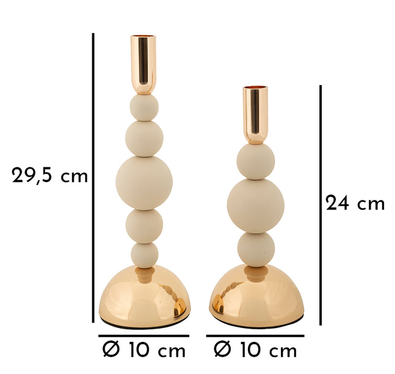 Suport Lumânări Mauro Ferretti 2 Pieces, Crem/Auriu