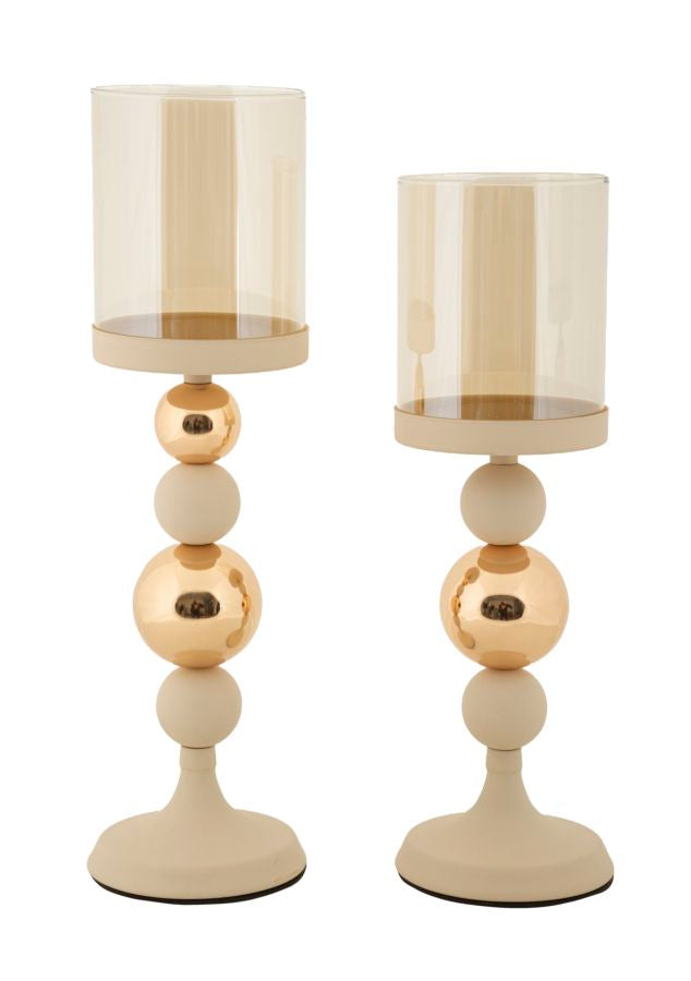 Suport Lumânări Mauro Ferretti 2-Pack Glazed, Crem/Auriu, Ø10 cm