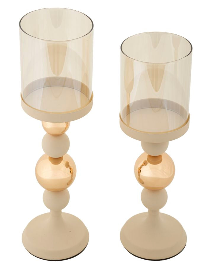 Suport Lumânări Mauro Ferretti 2-Pack Glazed, Crem/Auriu, Ø10 cm