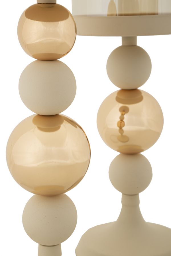 Suport Lumânări Mauro Ferretti 2-Pack Glazed, Crem/Auriu, Ø10 cm