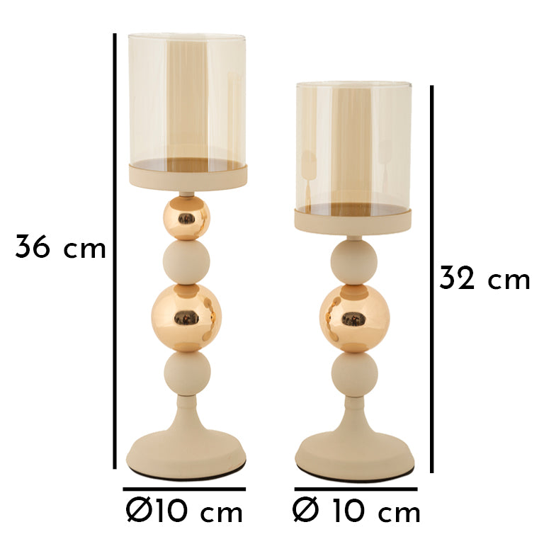 Suport Lumânări Mauro Ferretti 2-Pack Glazed, Crem/Auriu, Ø10 cm