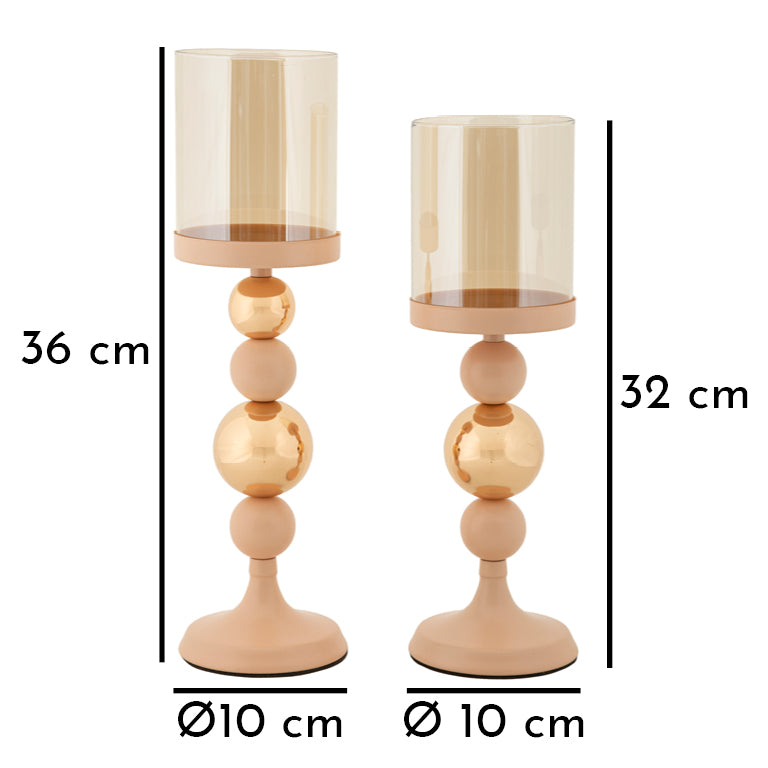 Suport Lumânări Mauro Ferretti 2 Pc, Roz/Auriu, Ø10 cm