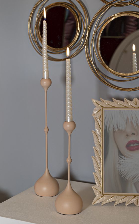 Suport Lumânări Mauro Ferretti Slimmy, Roz/Auriu, Ø8 cm