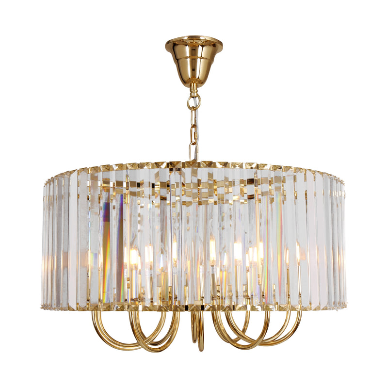 Lustra suspendata Paris 1906/10 10 x E14 MAX 40W Ø60 H50 corp metalic auriu sticla abajur cristal