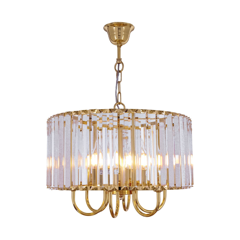Lustra suspendată Paris 1906/6 6 x E14 MAX 40W Ø40 H43 corp metal auriu sticlă abajur cristal