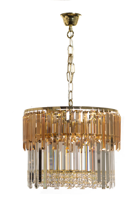 Lampa suspendată Camille 19101/8 8 x E14 MAX 40W Ø40 H37 corp metalic auriu abajur din sticlă transparentă și chihlimbar