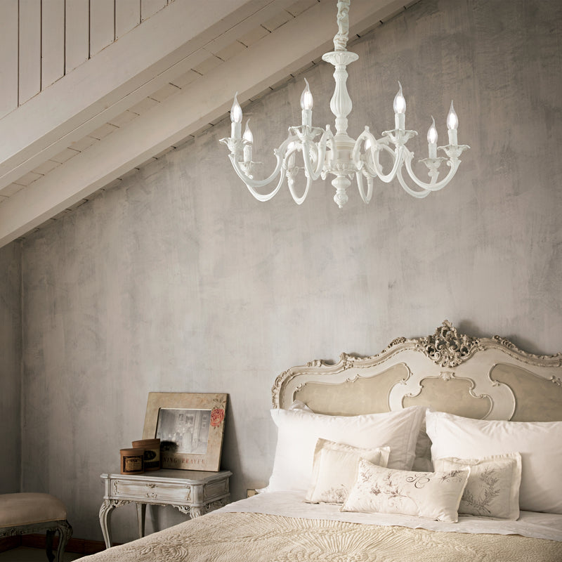 Candelabru Cristal JUSTINE Ideal Lux, E14 max 8 x 40W, Alb
