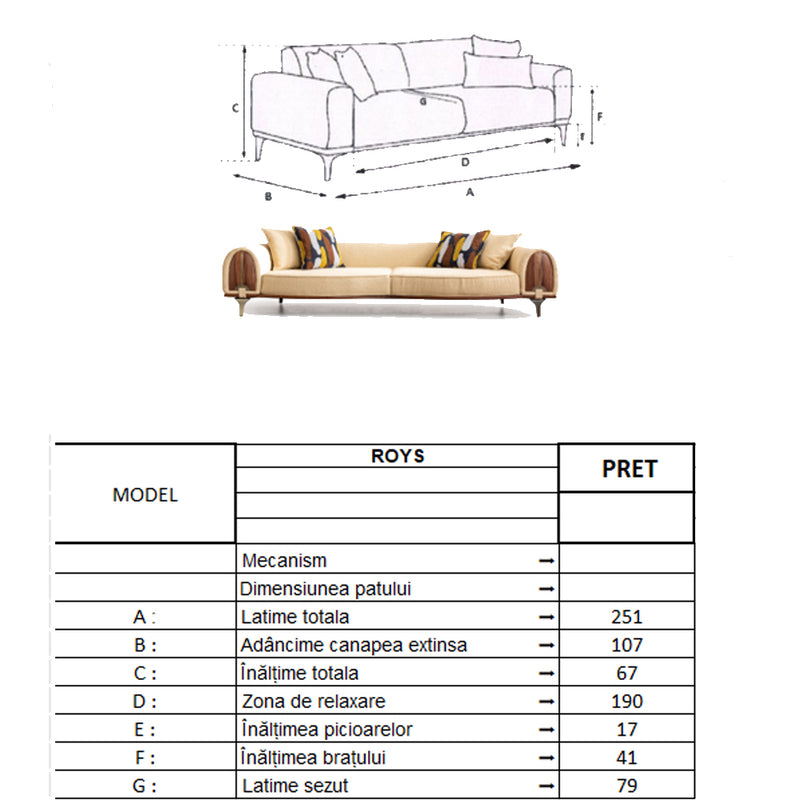 Canapea Roys Inev Asi Home, Boucle crem, lungime 251cm, latime 107cm, inaltime 67cm