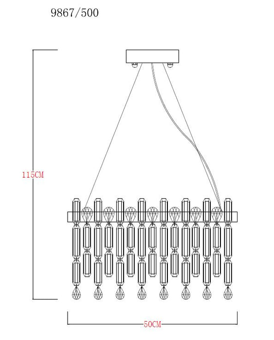 Lustra suspendată Crown 9867-500 6 x E14 MAX 40W Ø50 H35 metal auriu corp sticlă abajur cristal