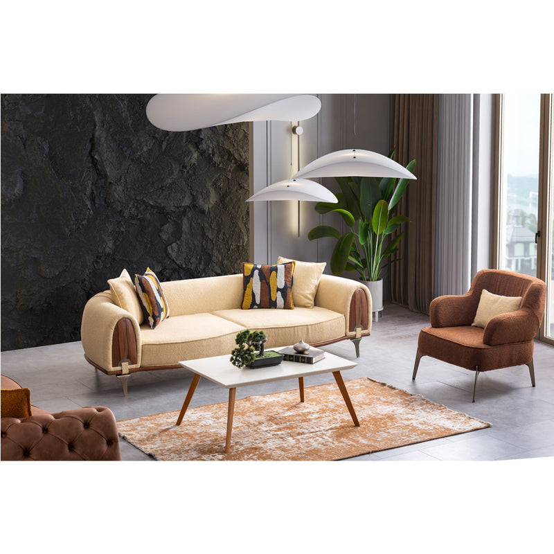 Canapea Roys Inev Asi Home, Boucle crem, lungime 251cm, latime 107cm, inaltime 67cm