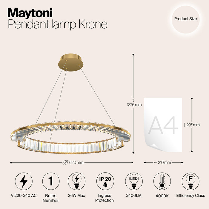 Lustra LED Maytoni Modern Krone Auriu 1, LED 36W, 4000K, 2400lm, P097PL-L36G4K