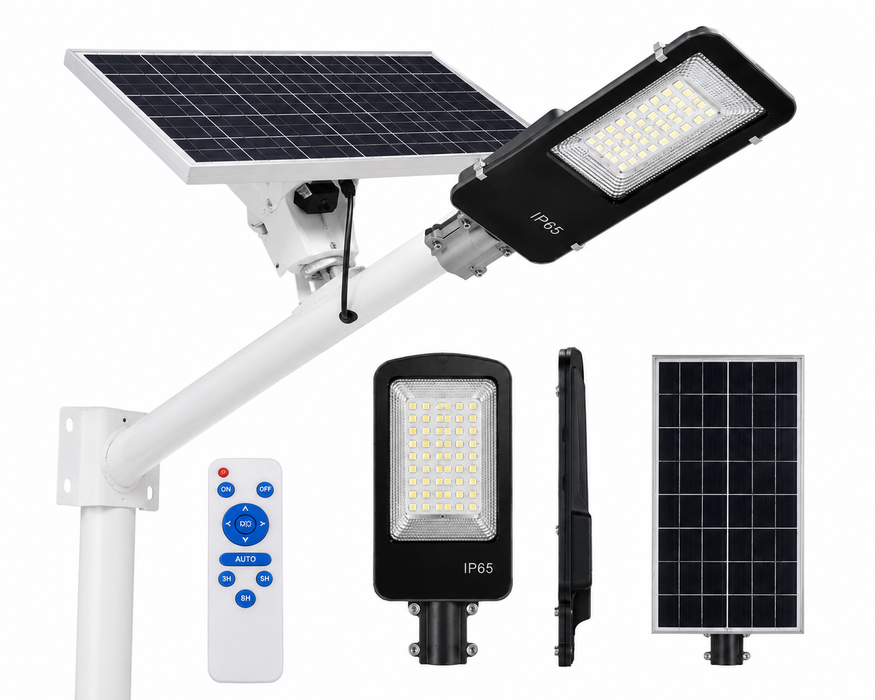 Corp Stradal Solar LED 200W cu Panou Monocristalin Detașabil 25W și Telecomandă – IP65, 6500K, Senzor Mișcare