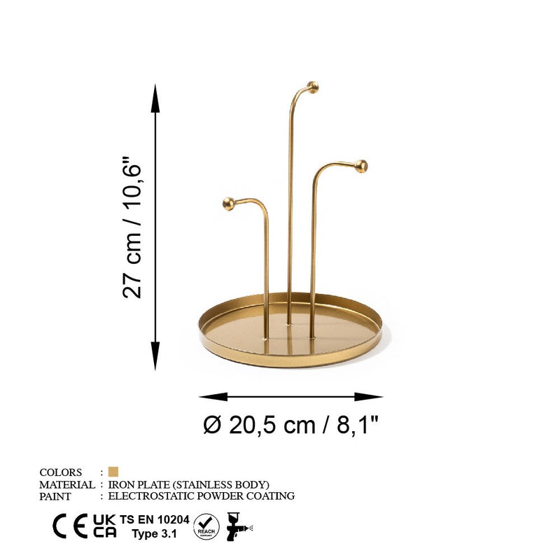 Suport pentru Bijuterii-Accesoriu Decorativ din Metal Asi Home Leros-B - Gold Metal 20.5X20.5X27 cm