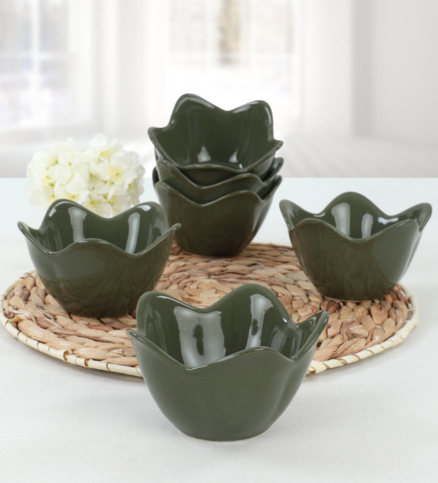 Set Boluri Ceramice (6 Bucati) Asi Home Lale-Dark Green  Ceramica 11.8X11.8X7.5 cm