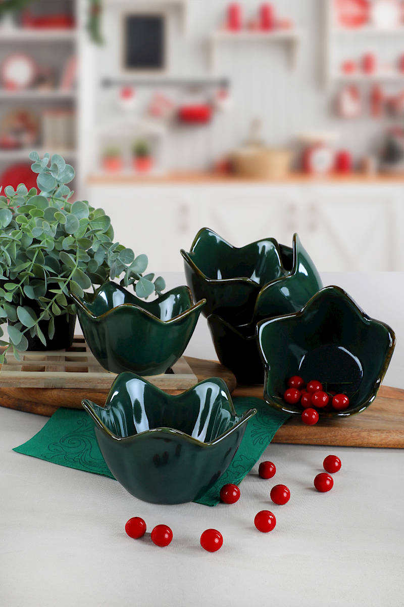 Set Boluri (6 Bucati) Asi Home Lale Dark Green Ceramica 12X12 cm